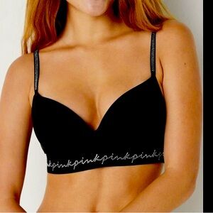 Victoria’s Secret PINK wireless black bra diamond bling 32D comfy and soft!